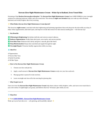 Korean Glow Night Maintenance Cream – Wake Up to Radiant, Even-Toned Skin