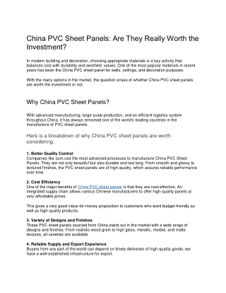 China PVC Sheet Panels: Are They Really Worth the Investment?