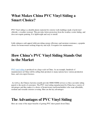 What Makes China PVC Vinyl Siding a Smart Choice?
