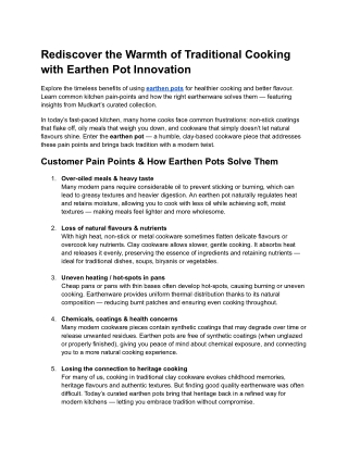 Rediscover the Warmth of Traditional Cooking with Earthen Pot Innovation