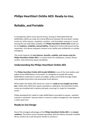 Philips HeartStart OnSite AED Ready-to-Use Reliable and Portable