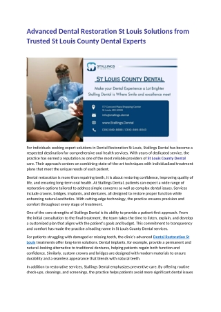 Advanced Dental Restoration St Louis Solutions from Trusted St Louis County Dental Experts