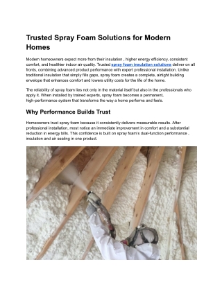 Trusted Spray Foam Solutions for Modern Homes