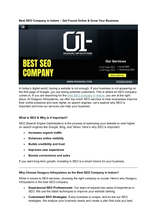 Best SEO Company in Indore | Professional SEO Services by DOAGuru InfoSystems