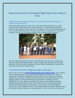 Empowering Futures: Choosing the Right Engineering College in Pune