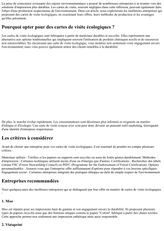 Les meilleures entreprises pour imprimer vos cartes de visite écologiques