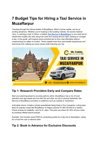 Taxi Service in Muzaffarpur - Travel with Ease and Convenient