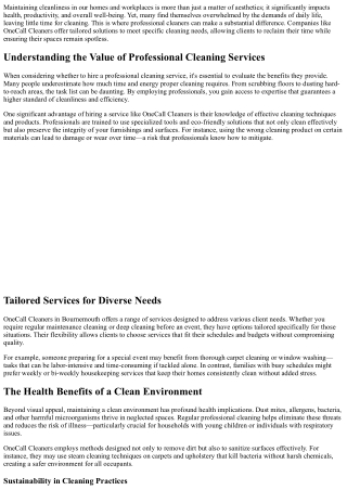 The Importance of Hiring Professional Cleaners: A Look at OneCall Cleaners