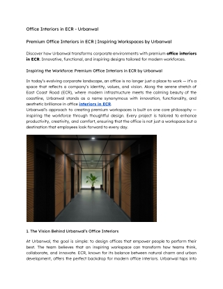 Premium Office Interiors in ECR  Inspiring Workspaces by Urbanwal