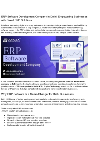 ERP Software Development Company in Delhi