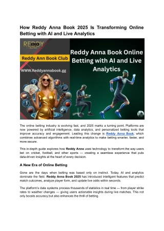 How Reddy Anna Book 2025 Is Transforming Online Betting with AI and Live Analytics