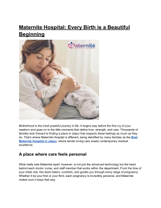 Maternite Hospital: Every Birth is a Beautiful Beginning