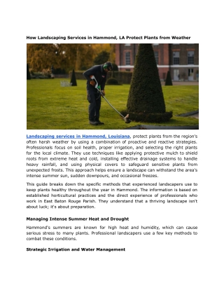 How Landscaping Services in Zachary, LA Protect Plants from Weather