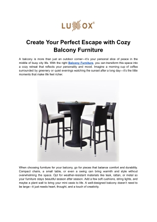 Create Your Perfect Escape with Cozy Balcony Furniture