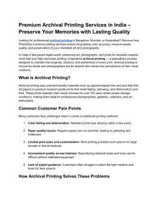 Premium Archival Printing Services in India – Preserve Your Memories with Lasting Quality
