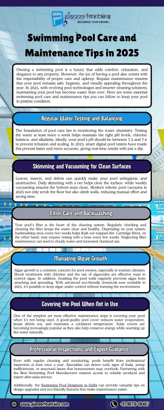 Swimming Pool Care and Maintenance Tips in 2025