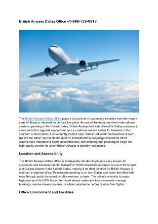 British Airways Dallas Office  1-888-738-0817