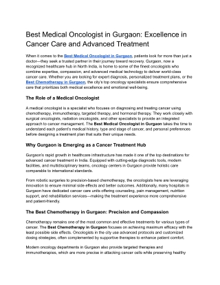 Best Medical Oncologist in Gurgaon_ Excellence in Cancer Care and Advanced Treatment