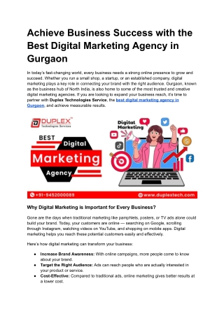 Achieve Business Success with the Best Digital Marketing Agency in Gurgaon
