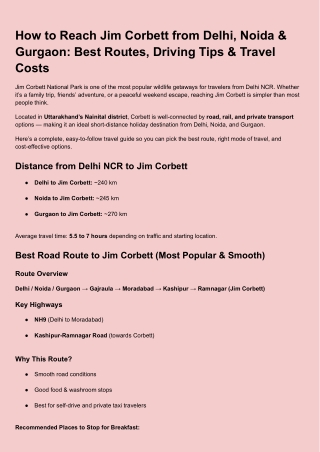 How to Reach Jim Corbett from Delhi, Noida & Gurgaon_ Best Routes, Driving Tips & Travel Costs