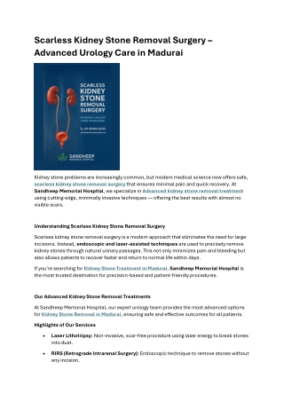 Scarless Kidney Stone Removal Surgery Advanced Urology Care in Madurai