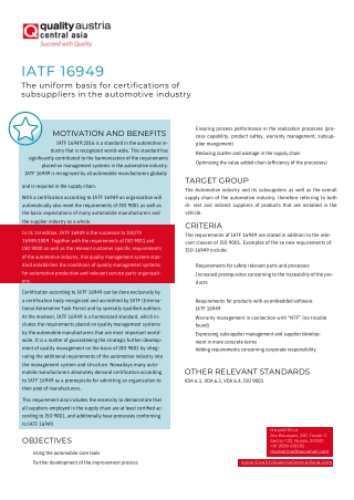 IATF 16949 Certification for Automotive Industry
