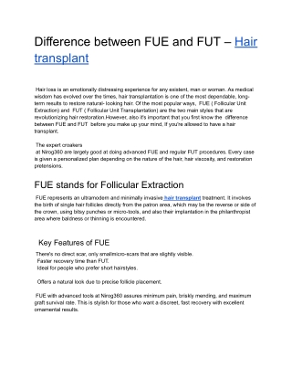 DifferDifference between FUE and FUT ence between FUE and FUT – Hair transplant
