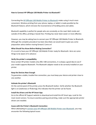 How to Connect HP Officejet 100 Mobile Printer via Bluetooth