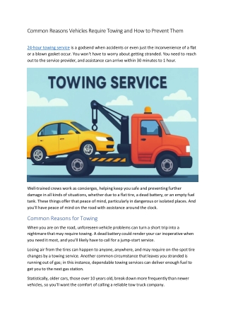 Common Reasons Vehicles Require Towing and How to Prevent Them
