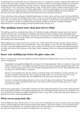 Columbia Windshield Replacement: Ensuring Correct Molding Installation