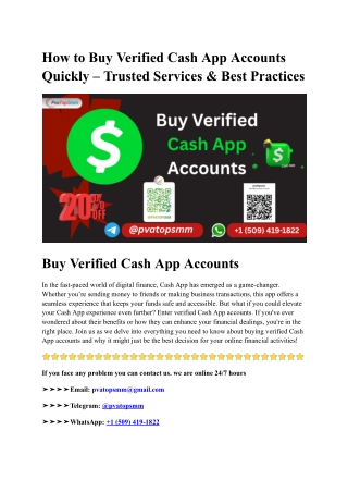 How to Buy Verified Cash App Accounts Quickly – Trusted Services & Best Practices