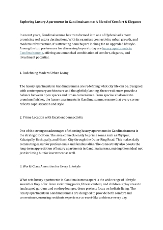 Exploring Luxury Apartments in Gandimaisamma A Blend of Comfort & Elegance