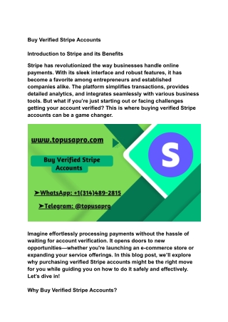 Buy Verified Stripe Accounts - Legal & Secure | Topusapro