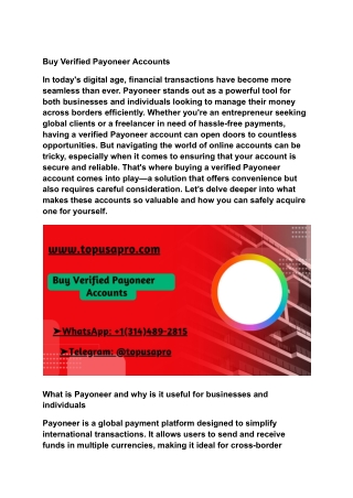 How To Buy,Verified Payoneer Accounts In 2025/2026