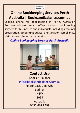 Online Bookkeeping Services Perth Australia  Booksandbalance.com.au
