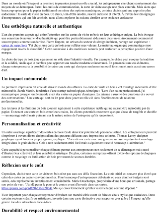 Carte de visite en bois : témoignages d'entrepreneurs