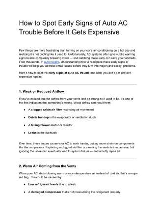 How to Spot Early Signs of Auto AC Trouble Before It Gets Expensive