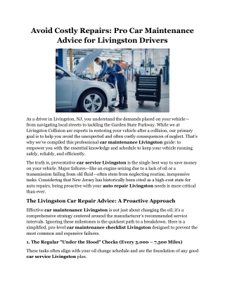 Avoid Costly Repairs Pro Car Maintenance Advice for Livingston Drivers