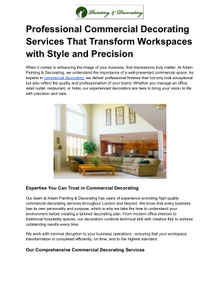 Professional Commercial Decorating Services That Transform Workspaces with Style