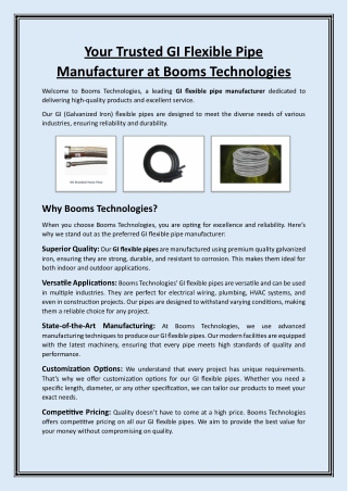 Your Trusted GI Flexible Pipe Manufacturer at Booms Technologies