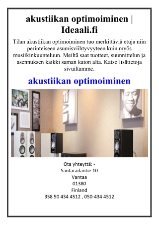 akustiikan optimoiminen | Ideaali.fi