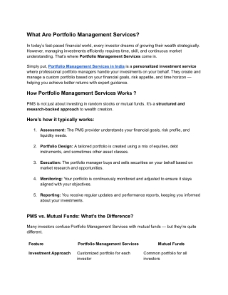 Portfolio Management Services in India