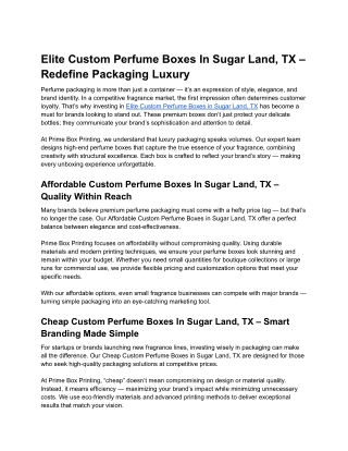 Elite Custom Perfume Boxes In Sugar Land, TX – Redefine Packaging Luxury