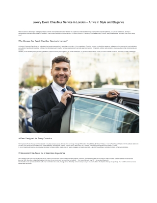 Luxury Event Chauffeur Service in London – Arrive in Style and Elegance