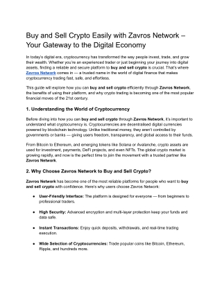Buy and Sell Crypto Easily with Zavros Network – Your Gateway to the Digital Economy