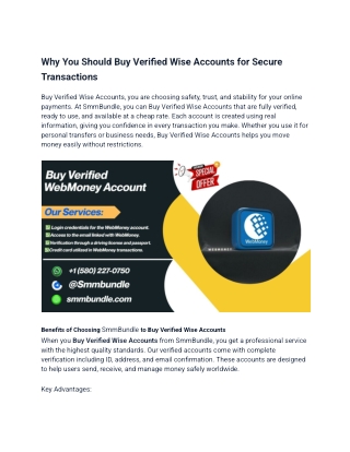 Why You Should Buy Verified Wise Accounts for Secure Transactions