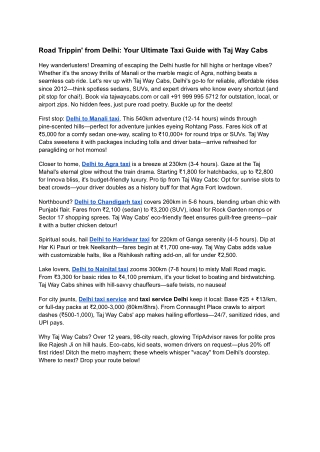 Road Trippin' from Delhi_ Your Ultimate Taxi Guide with Taj Way Cabs