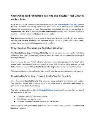 Check Ghaziabad Faridabad Satta King Live Results – Fast Updates on Real Satta
