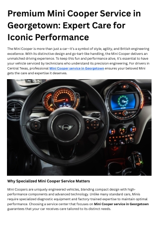 Premium Mini Cooper Service in Georgetown: Expert Care for Iconic Performance