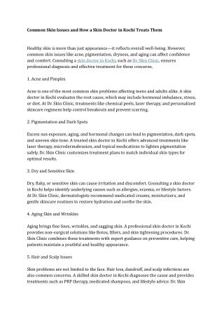 Common Skin Issues and How a Skin Doctor in Kochi Treats Them